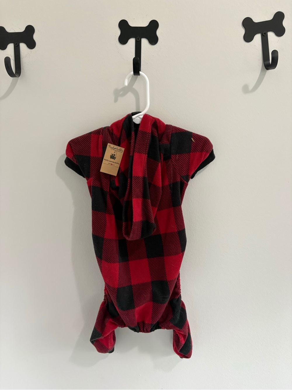 Red & Black Buffalo Plaid Dog Hoodie - Cozy Fleece Hooded Pet Sweater